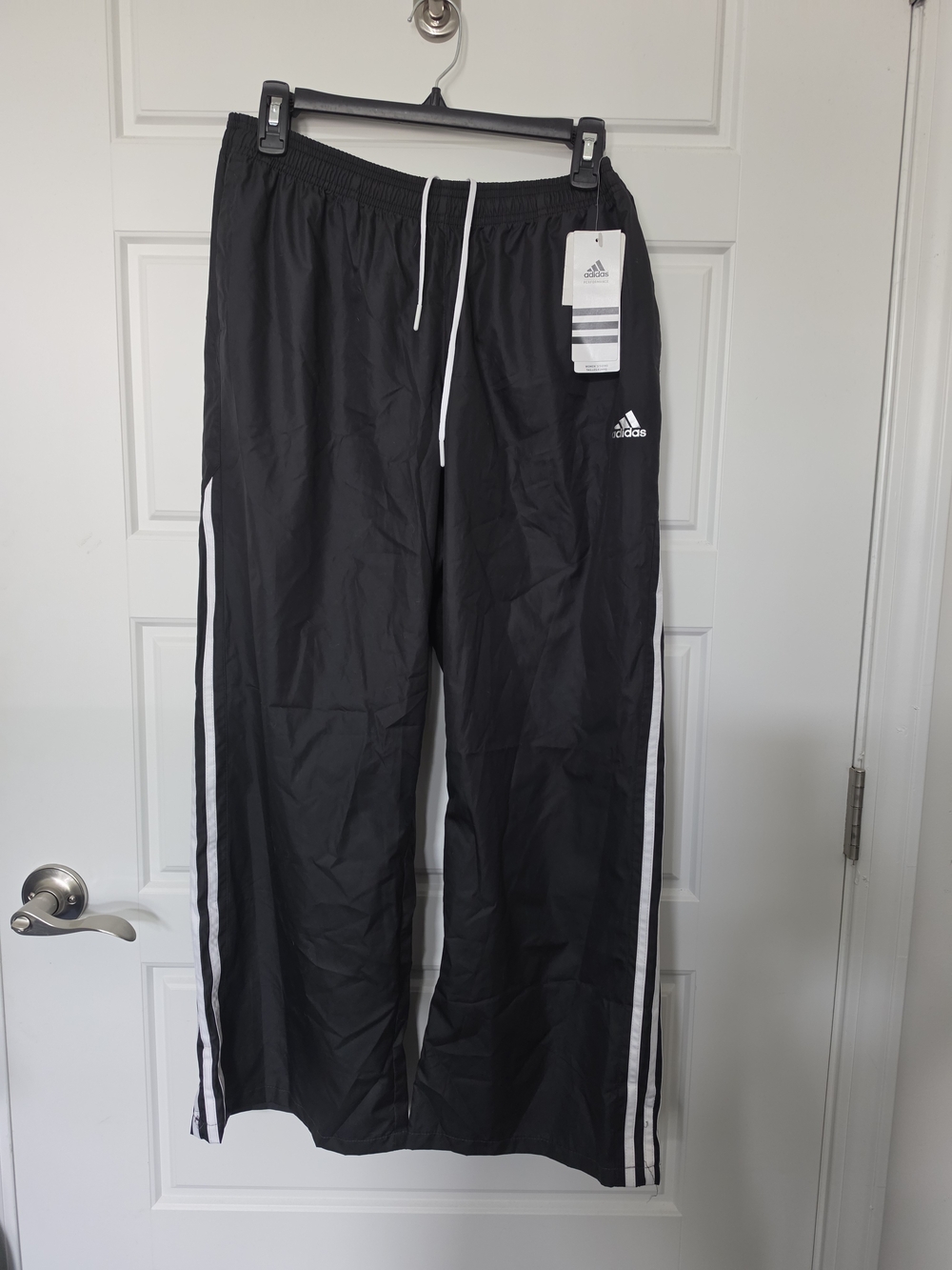 Adidas Black Track Pants with White Stripes